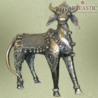 Dokra Beautifully Decorated Large Nandi Bull from Chattisgarh DS-00-998 - Decor & Living - 1