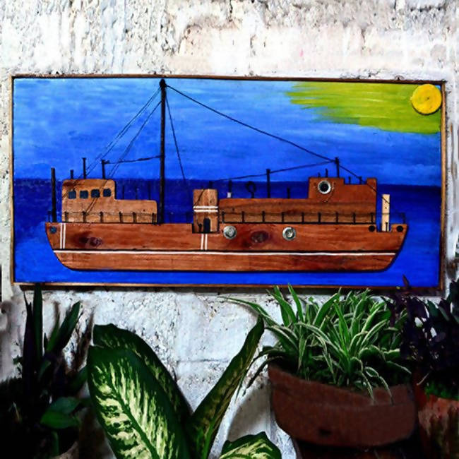 Wooden Hand Painted Ship Wall Decor - Wall Decor - 1