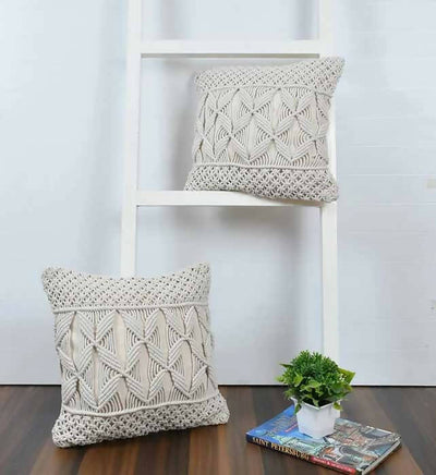 Macrame Cushion Cover, Side Chain Pattern, Floral Center - Decor & Living - 7