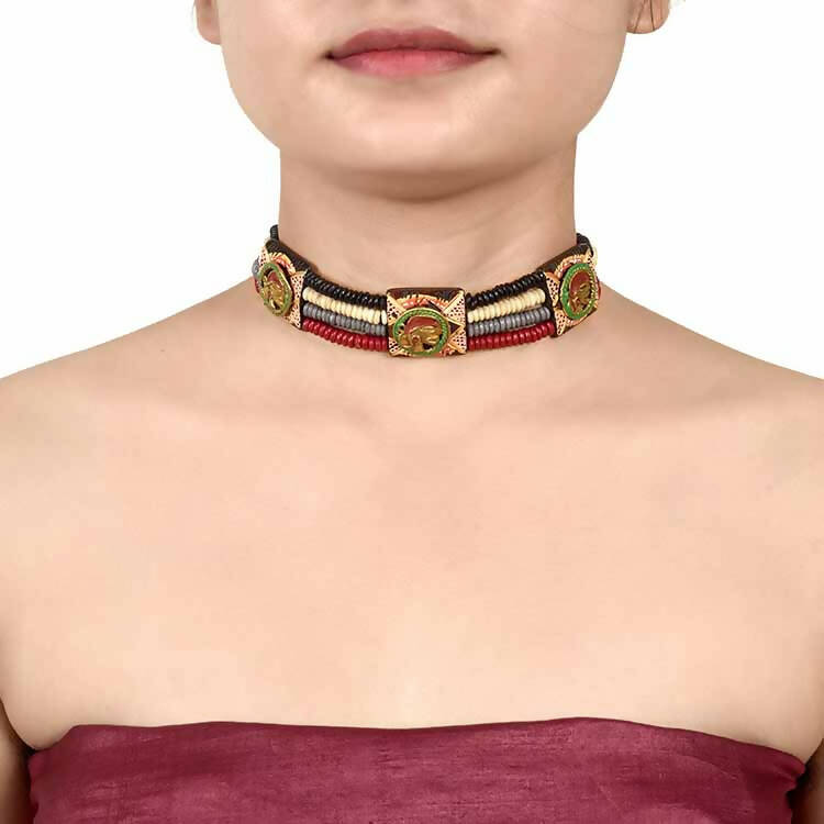 The Guards of Empress II Handcrafted Tribal Dhokra Square Choker - Fashion & Lifestyle - 2