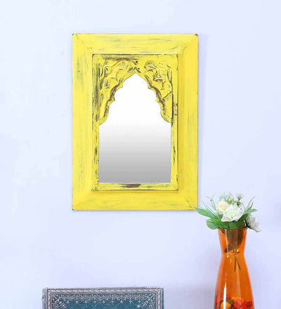 Cora Yellow Carved Vintage Minaret Mirror (10in x 1in x 14in) - Home Decor - 1