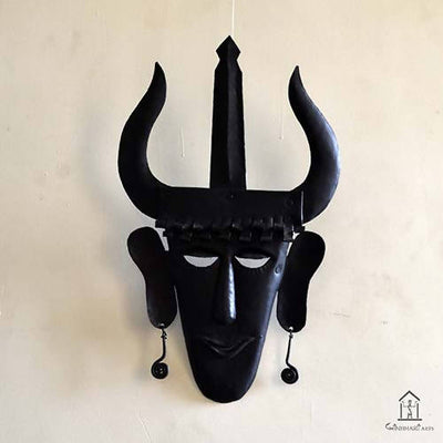 Wrought Iron Tribal Madiya Mask (Black) - Wall Decor - 1