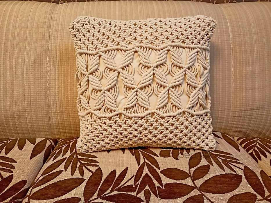 Macrame Cushion Cover, Side Chain Pattern, Floral Center - Decor & Living - 1