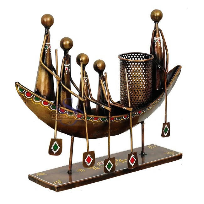 Exclusive Metallic 5 Man in Boat with Pen Holder - Decor & Living - 1