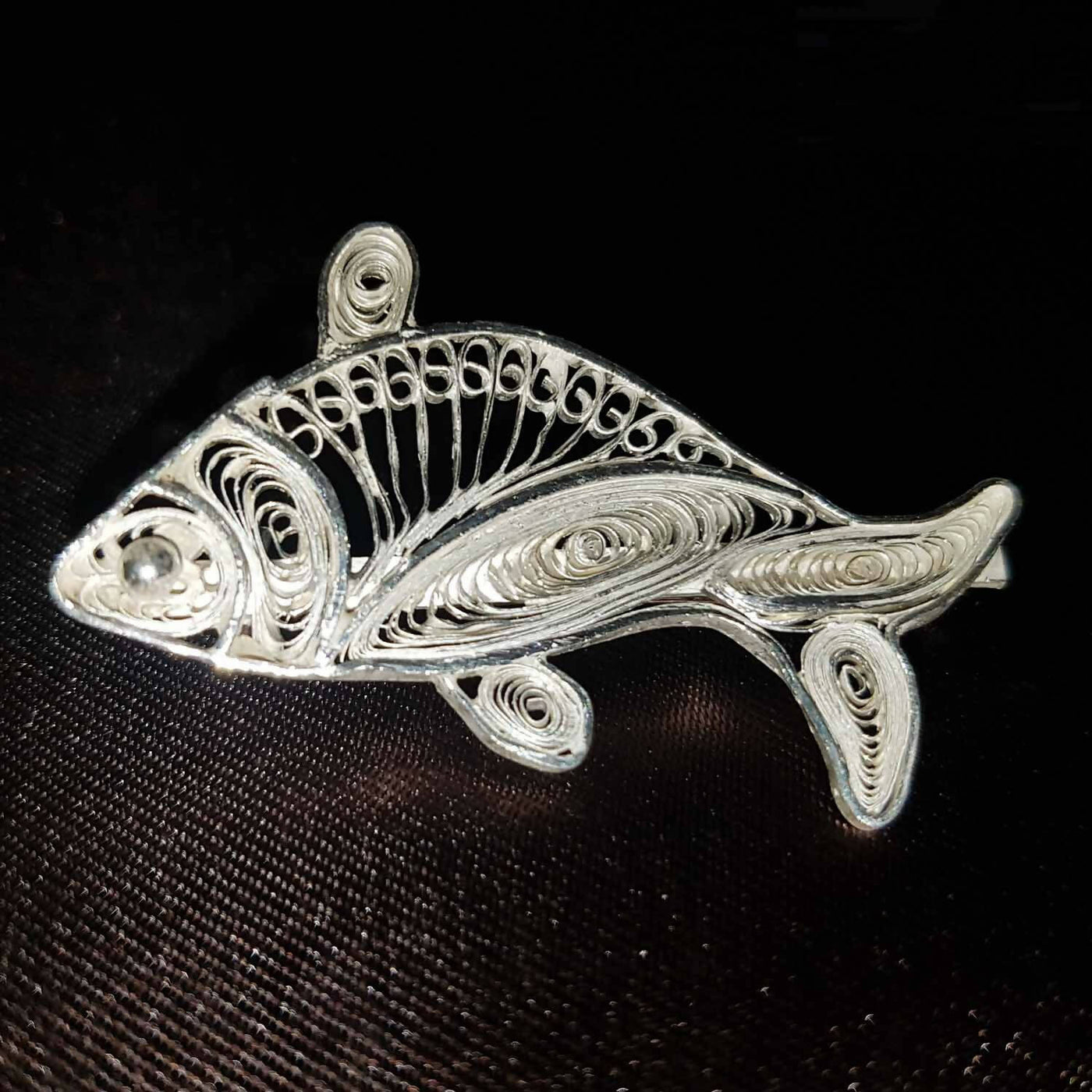 Fish shaped Silver Filigree Brooch SJ-Brooch-999 - Fashion & Lifestyle - 1
