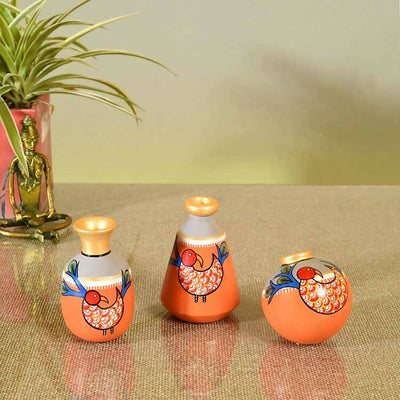 Peacock's Pride Terracotta Vase - Set of 3 - Decor & Living - 1