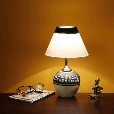 Table Lamp Earthen Handcrafted with White Shade (8.1x12.6") - Decor & Living - 1