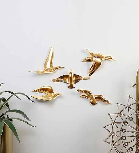 Aluminium Gold Bird Wall Decor Set of 5