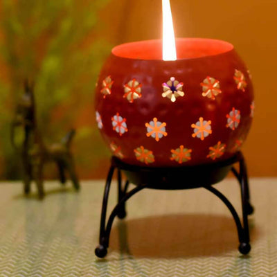 Red Polka Tealight in Round Shape with Metal Stand - Decor & Living - 1