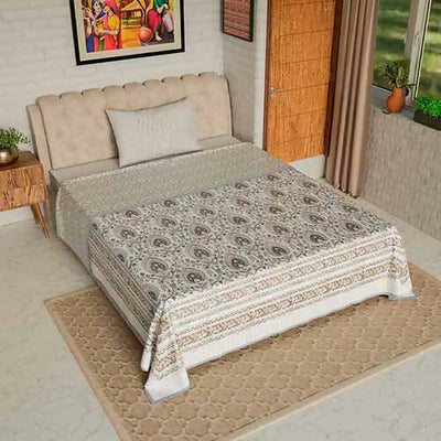 Orange Grey Floral Single Bed Mulmul Dohar
