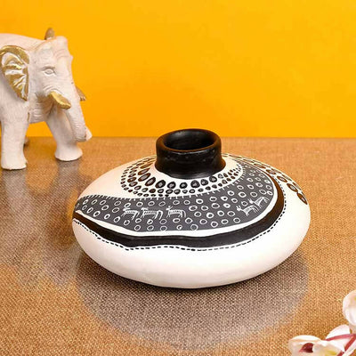 Vase Earthen Handcrafted White Warli (3.5x6.5") - Decor & Living - 1