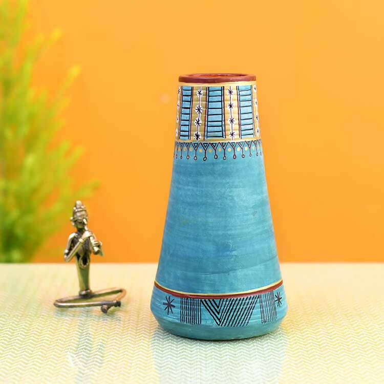 Turquoise Blue Conical Vase (9x5.2") - Decor & Living - 1