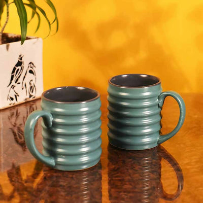 Mug Ceramic Turquoise Green - Set of 2 (4.4x2.7x3.4") - Dining & Kitchen - 1