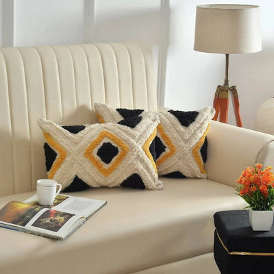 Cross Pattern Tri Color Cushion Cover Tufted - Decor & Living - 1