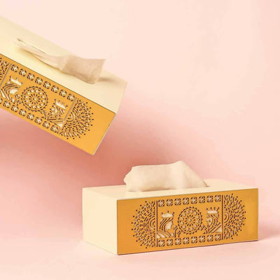 Cutwork Tissue Box (White Gold)