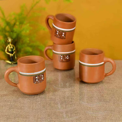 Knosh-A Earthen Cups with Tribal Motifs - Set of 4 - Dining & Kitchen - 1