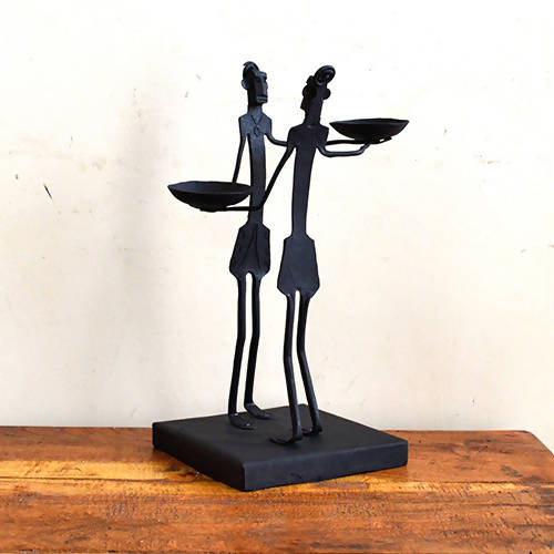 Wrought Iron Tribal Couple Candle Stand - Decor & Living - 2