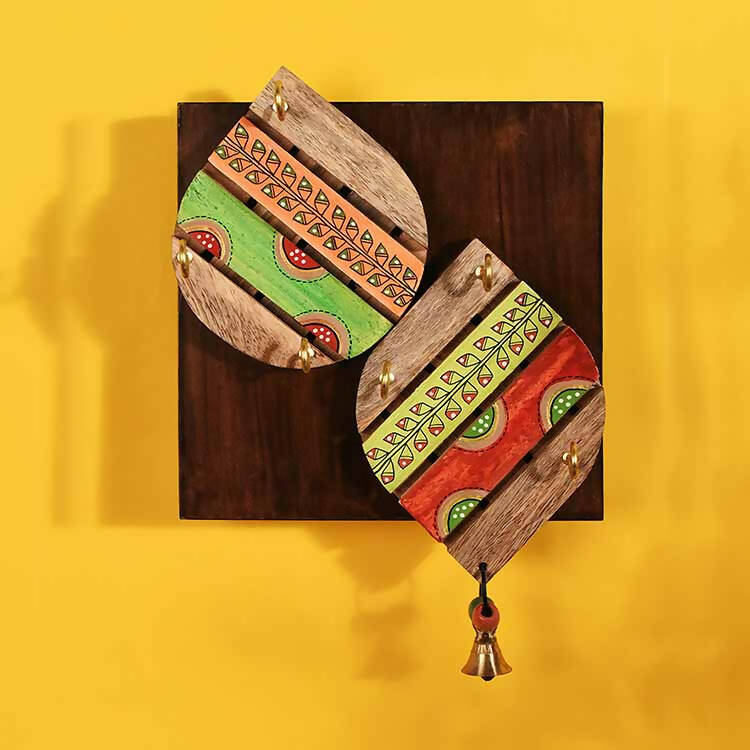 Key Holder Handcrafted Tribal Art Leaf Design 6 Keys (7x2x10") - Wall Decor - 1