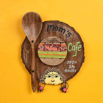 Kitchen Decor "Moms Cafe" Handcrafted in Wood (9x1.5x11.7") - Wall Decor - 1