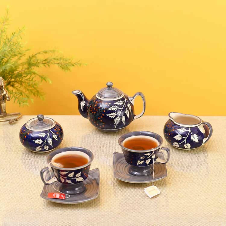 Blooming Leaves Tea Set w/Cups, Saucer & Creamer - Dining & Kitchen - 1