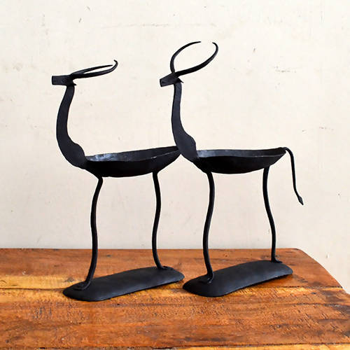 Wrought Iron Tribal Deer Pair Candle Stand - Decor & Living - 2
