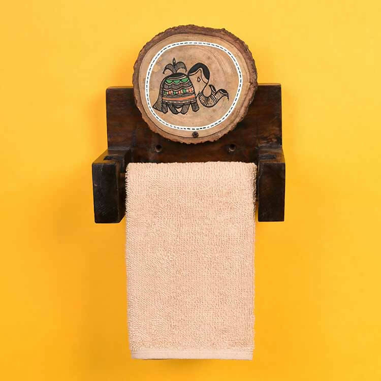Towel Holder Handcrafted Wooden Tribal Art (6x4x6") - Storage & Utilities - 1