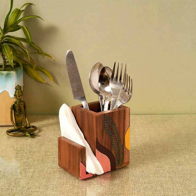 Teak Leaves Cutlery Holder Small (4.5x3x4.5") - Dining & Kitchen - 1