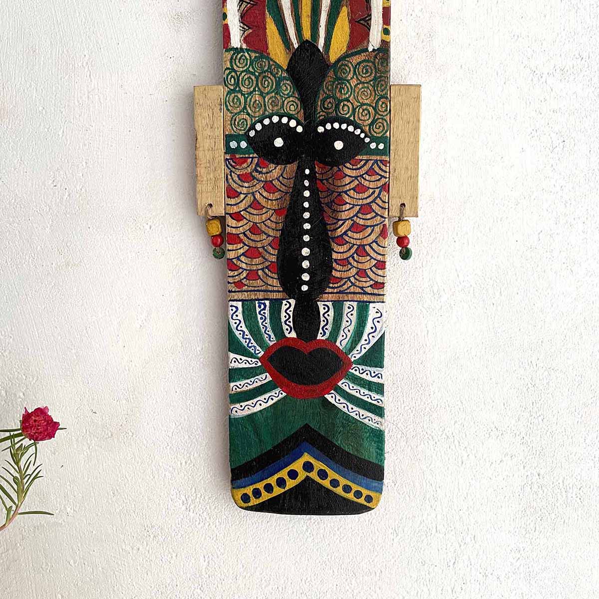 Wooden Long Handpainted Mask - Wall Decor - 3