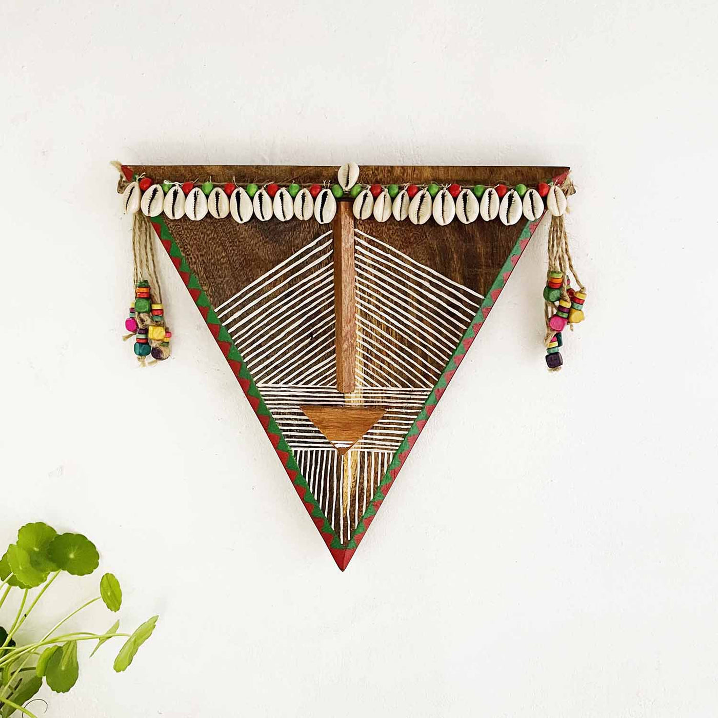 Wooden Tribal Triangle Handpainted Mask - Wall Decor - 1