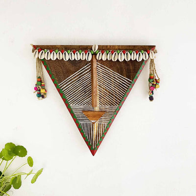 Wooden Tribal Triangle Handpainted Mask - Wall Decor - 1