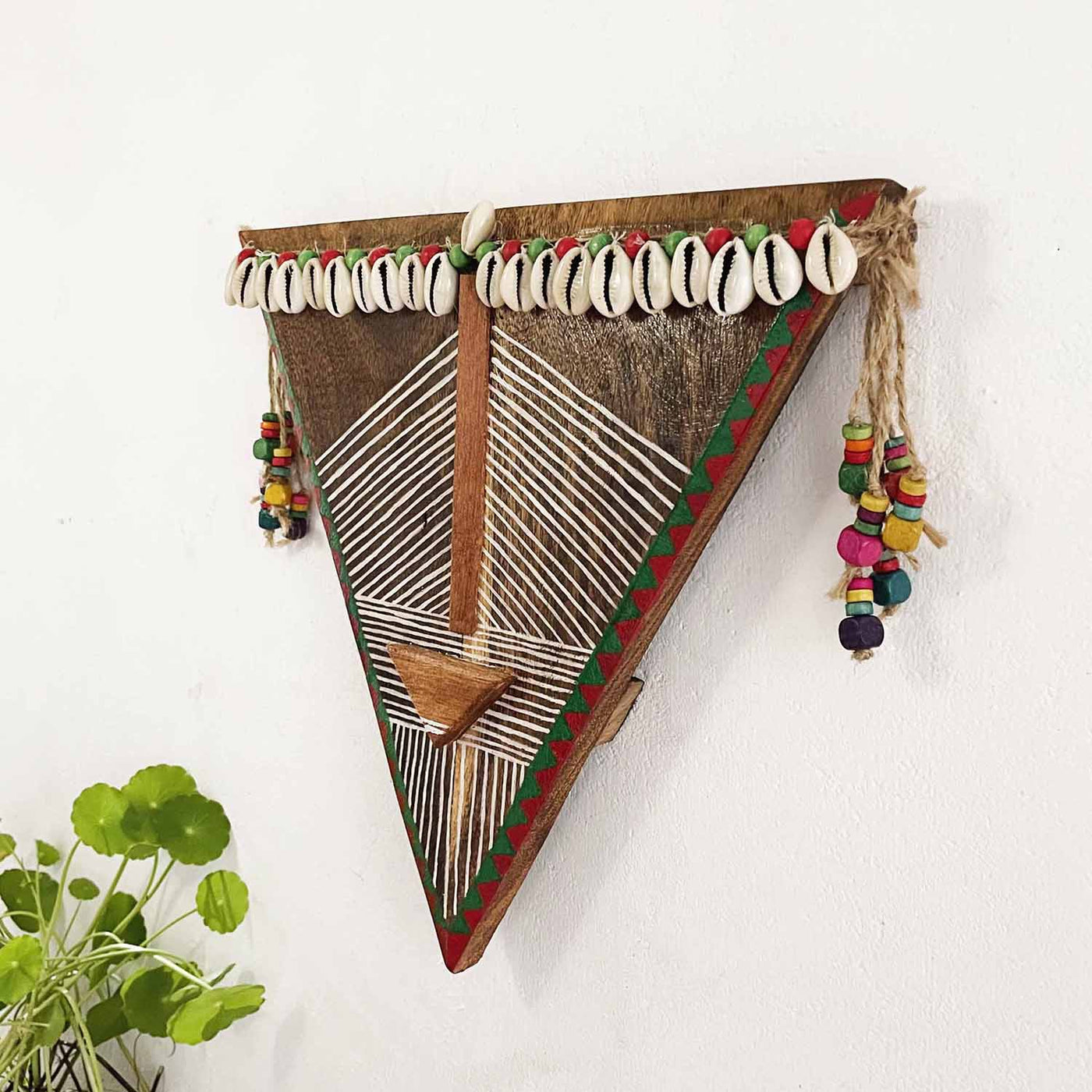 Wooden Tribal Triangle Handpainted Mask - Wall Decor - 4