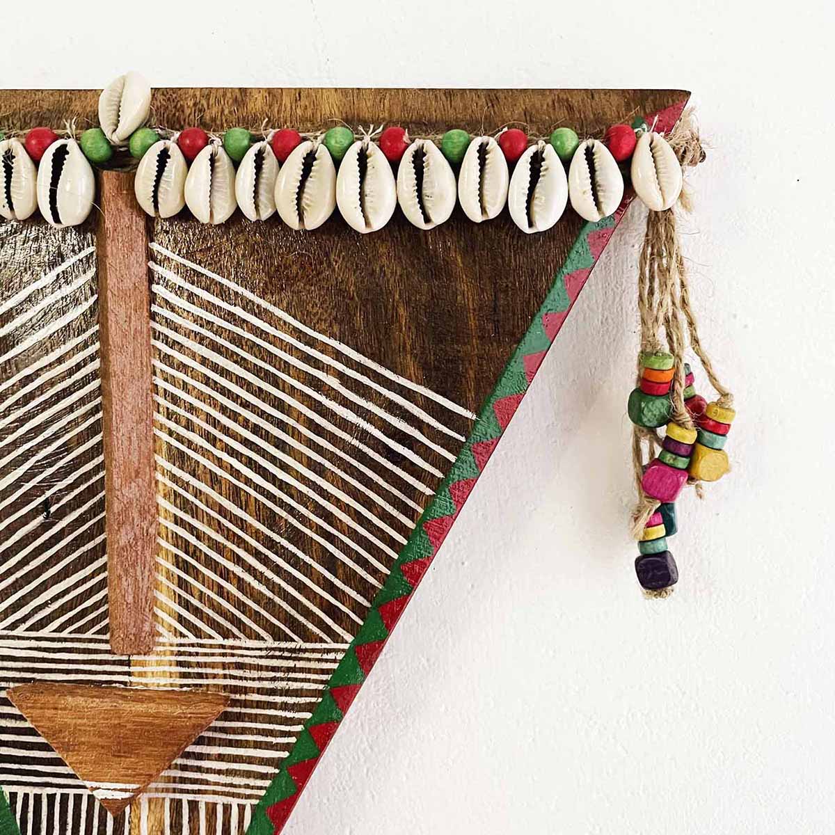 Wooden Tribal Triangle Handpainted Mask - Wall Decor - 5