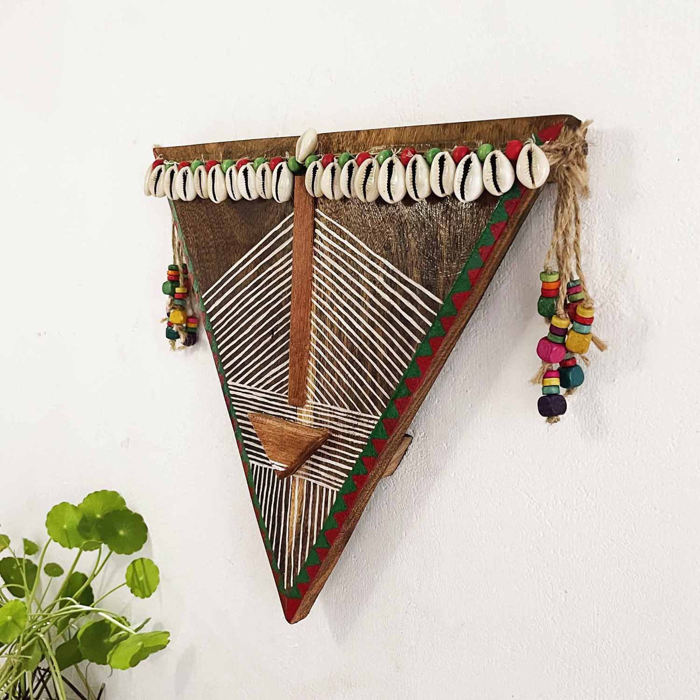 Wooden Tribal Triangle Handpainted Mask - Wall Decor - 3
