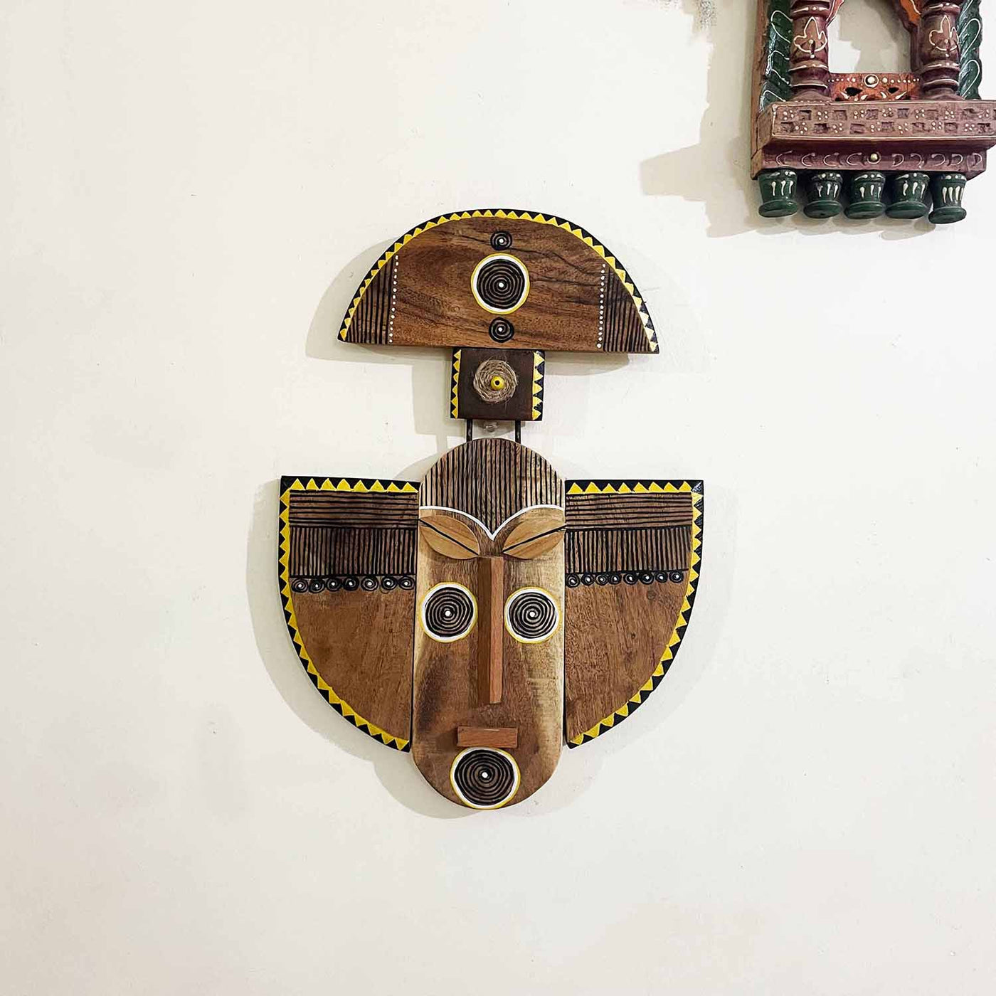 Wooden Tribal Abstract Handpainted Mask - Wall Decor - 3