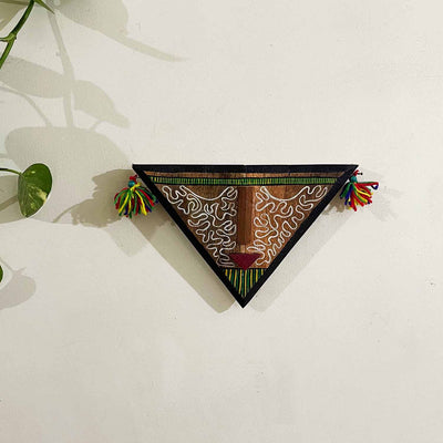 Wooden Tribal Triangle Small Handpainted Mask - Wall Decor - 1