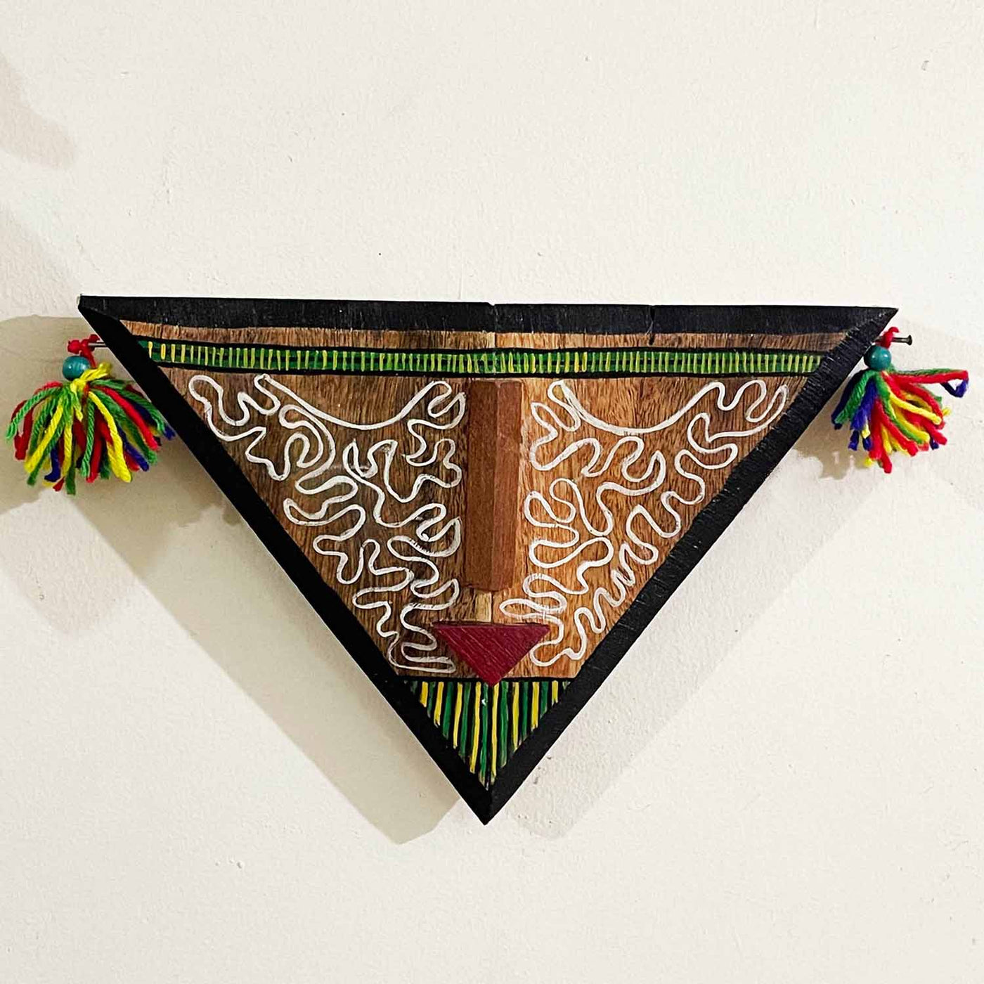 Wooden Tribal Triangle Small Handpainted Mask - Wall Decor - 3
