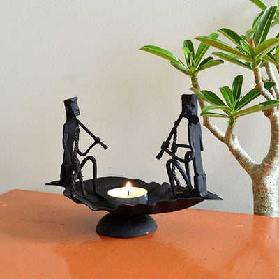 Wrought Iron Tribal Boat Candle Stand - Decor & Living - 2