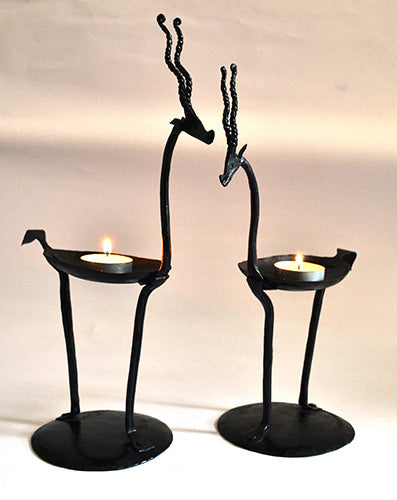 Wrought Iron Tribal Deer Pair Candle Stand - Decor & Living - 2