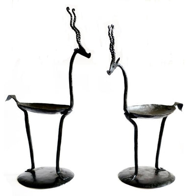Wrought Iron Tribal Deer Pair Candle Stand - Decor & Living - 4