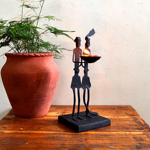 Wrought Iron Tribal Couple Candle Stand - Decor & Living - 1