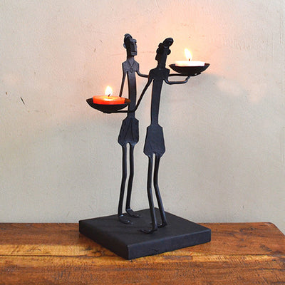 Wrought Iron Tribal Couple Candle Stand - Decor & Living - 1