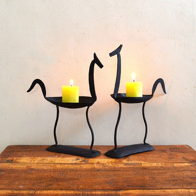 Wrought Iron Tribal Horse Pair Candle Stand - Decor & Living - 2