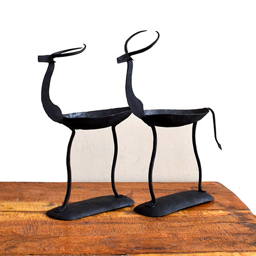 Wrought Iron Tribal Deer Pair Candle Stand - Decor & Living - 3