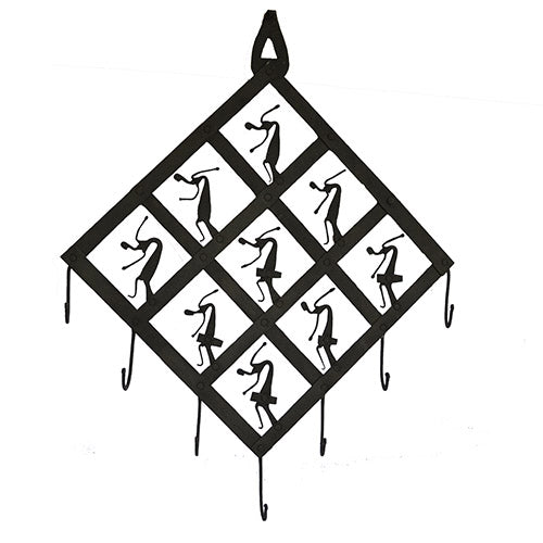 Wrought Iron Tribal Diamond Shape 7 Hook Key Chain Holder - Wall Decor - 3