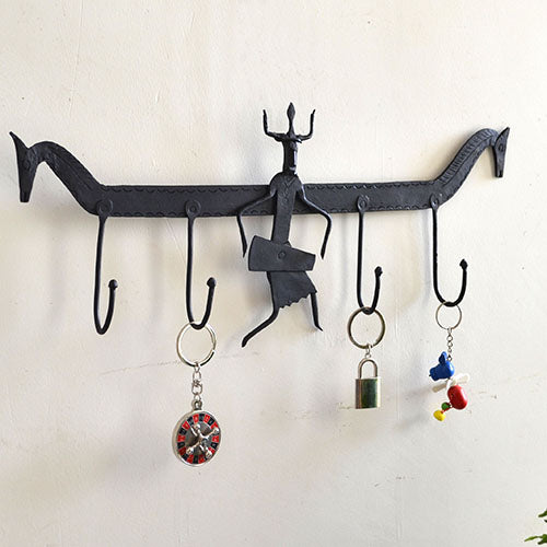 Wrought Iron Tribal Madiya and Horse 4 Hook Key Chain Holder - Wall Decor - 2