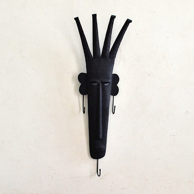 Wrought Iron Tribal Mask 3 Hook Key Chain Holder - Wall Decor - 3