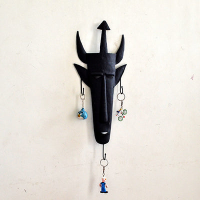 Wrought Iron Tribal Mask 3 Hook Key Chain Holder - Wall Decor - 2