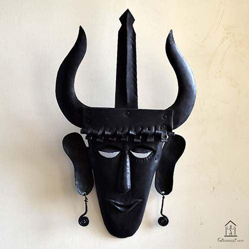 Wrought Iron Tribal Madiya Mask (Black) - Wall Decor - 2
