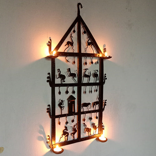 Wrought Iron Tribal Candle Holder Wall Hanging - Decor & Living - 2