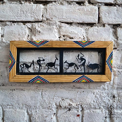 Wrought Iron Tribal Wooden Frame 2 Box Jaali Wall Hanging - Wall Decor - 4